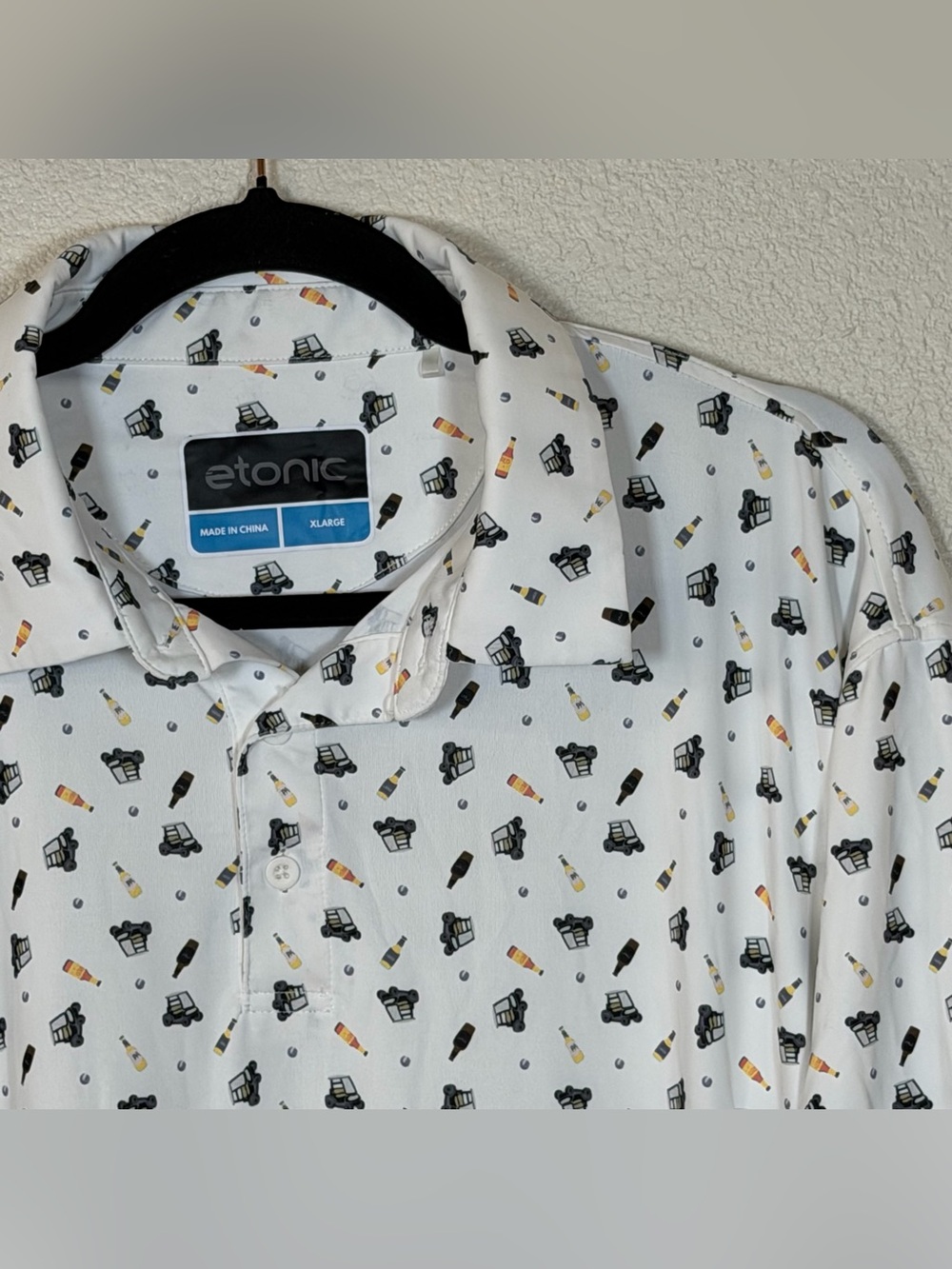 Etonic Men’s Graphic Print Golf Polo XL Performance Cart Beer All Over Print